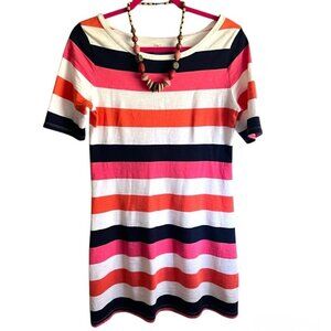 Women’s GAP Boatneck White Pink Navy Striped Casual T Shirt Dress Size Medium